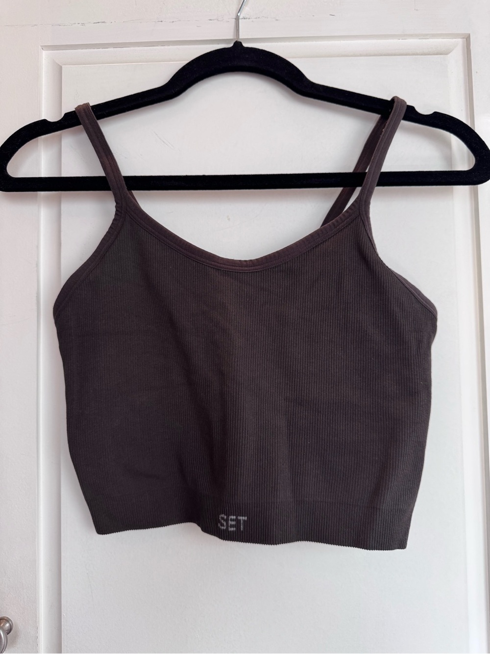 SET Active Ribbed Crop Tank and High-Waist Bike Shorts - Brown - Picture 2 of 7